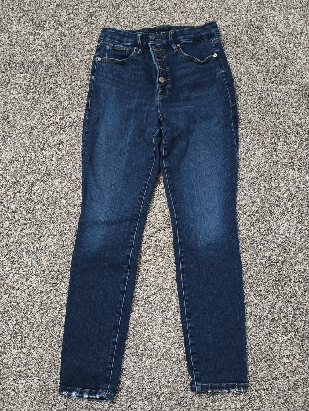 Good American Dark Blue High-Rise Skinny Jeans with Button Fly